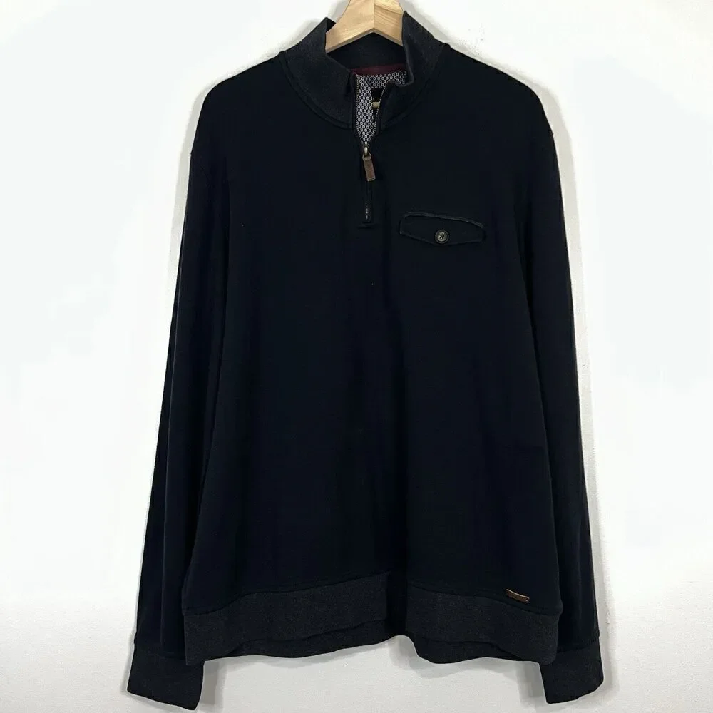 Ted Baker London Navy Blue 1/4 Zip Cotton Pullover 7